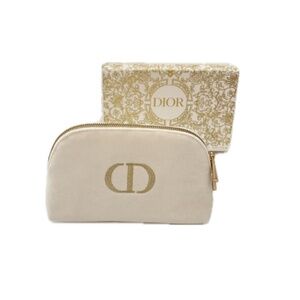 Christian Dior Gold Embroidered CD White Cosmetic Pouch Bag